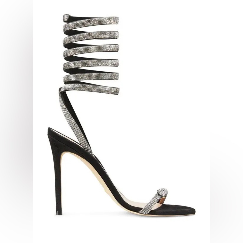 Stuart Weitzman Lilith Crystal 110 Black and Silver spiralβ heels Swarovski